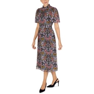 {Julia Jordan} Flutter Sleeve Ruffle Mock Neck Midi - Size 10